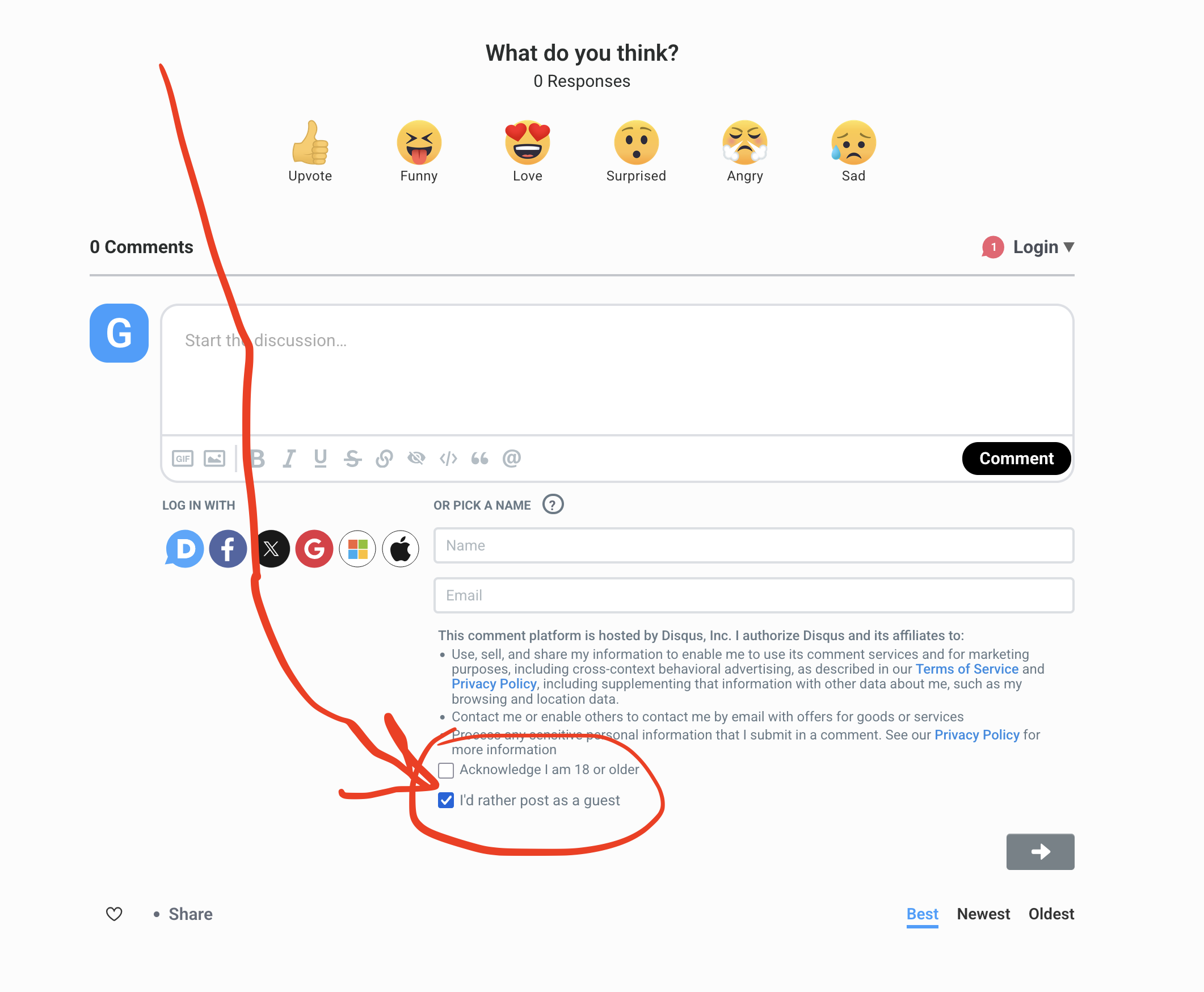 disqus guest checkbox